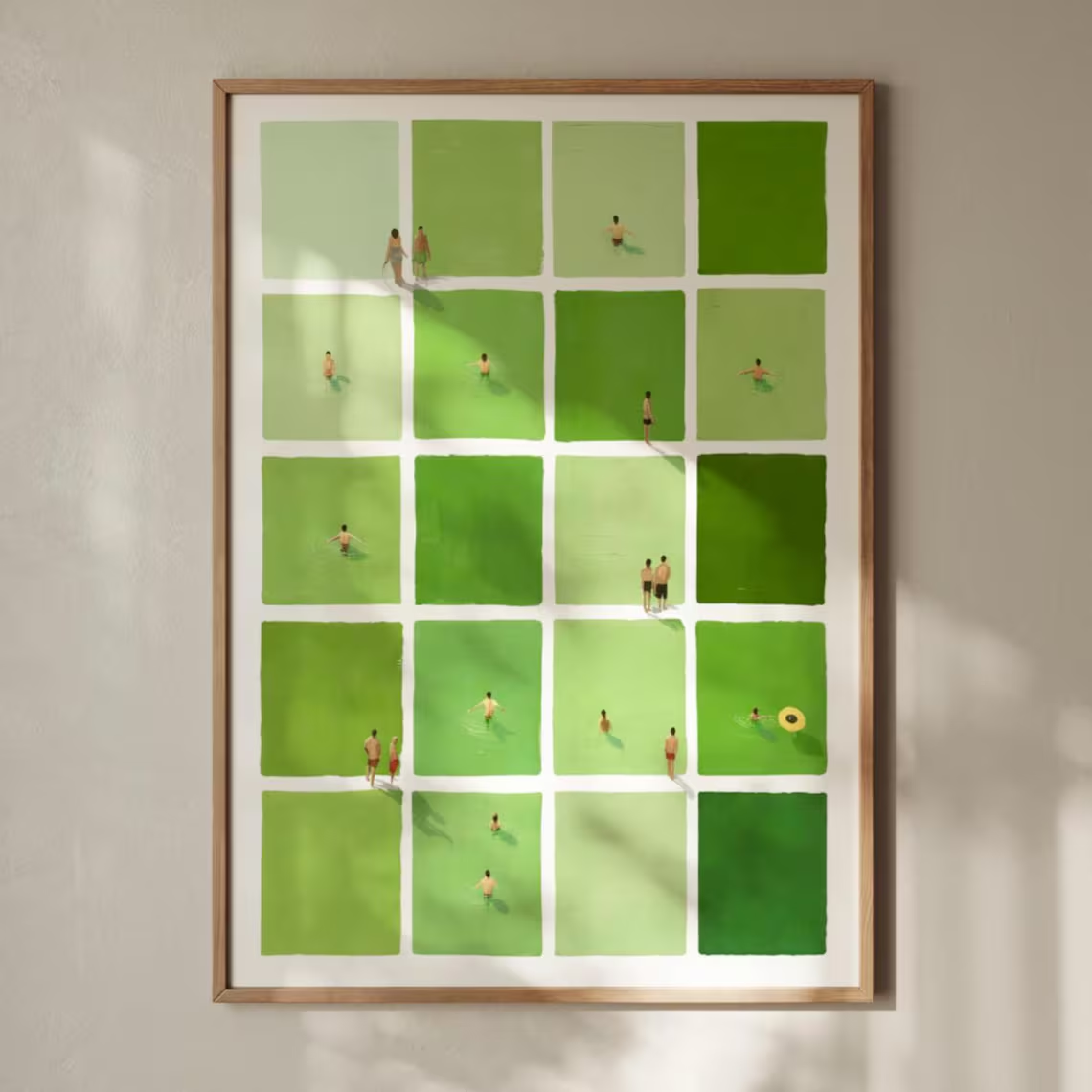 Badminton Poster - Yeşil Izgara Yüzücüler Minimalist Duvar Baskısı